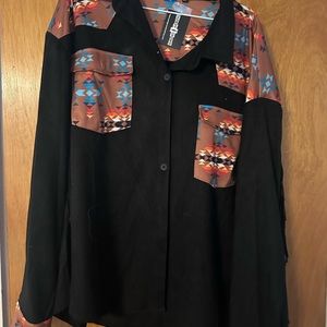 Western plus size shirt or shacket with fringe.      Never worn
